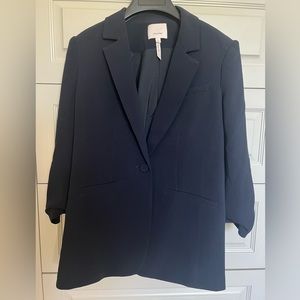 Cinq A Sept Khloe Ruched Sleeve Blazer Navy Size 4 Only Worn Once.